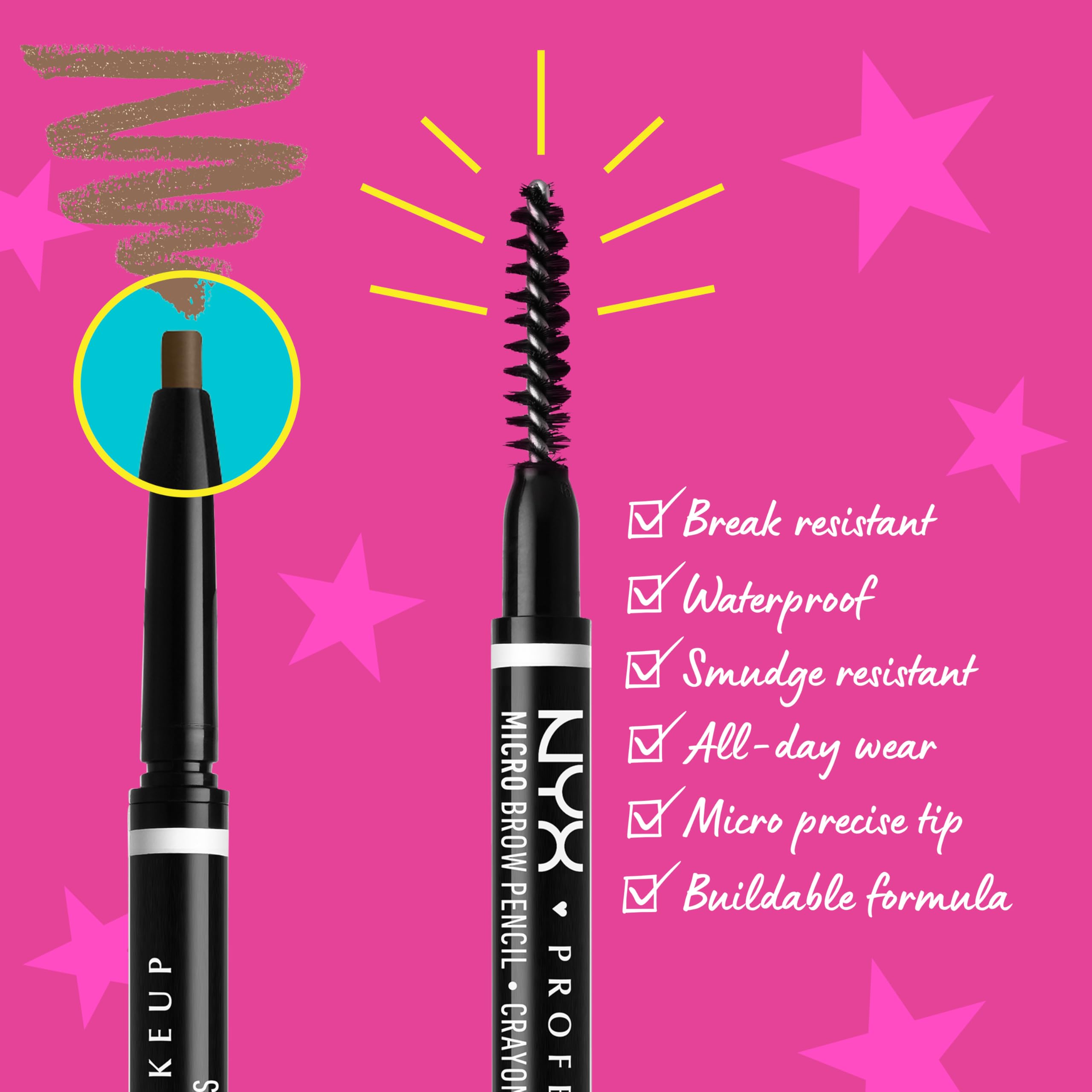 Close up view of NYX Micro Brow Pencil ultra fine tip