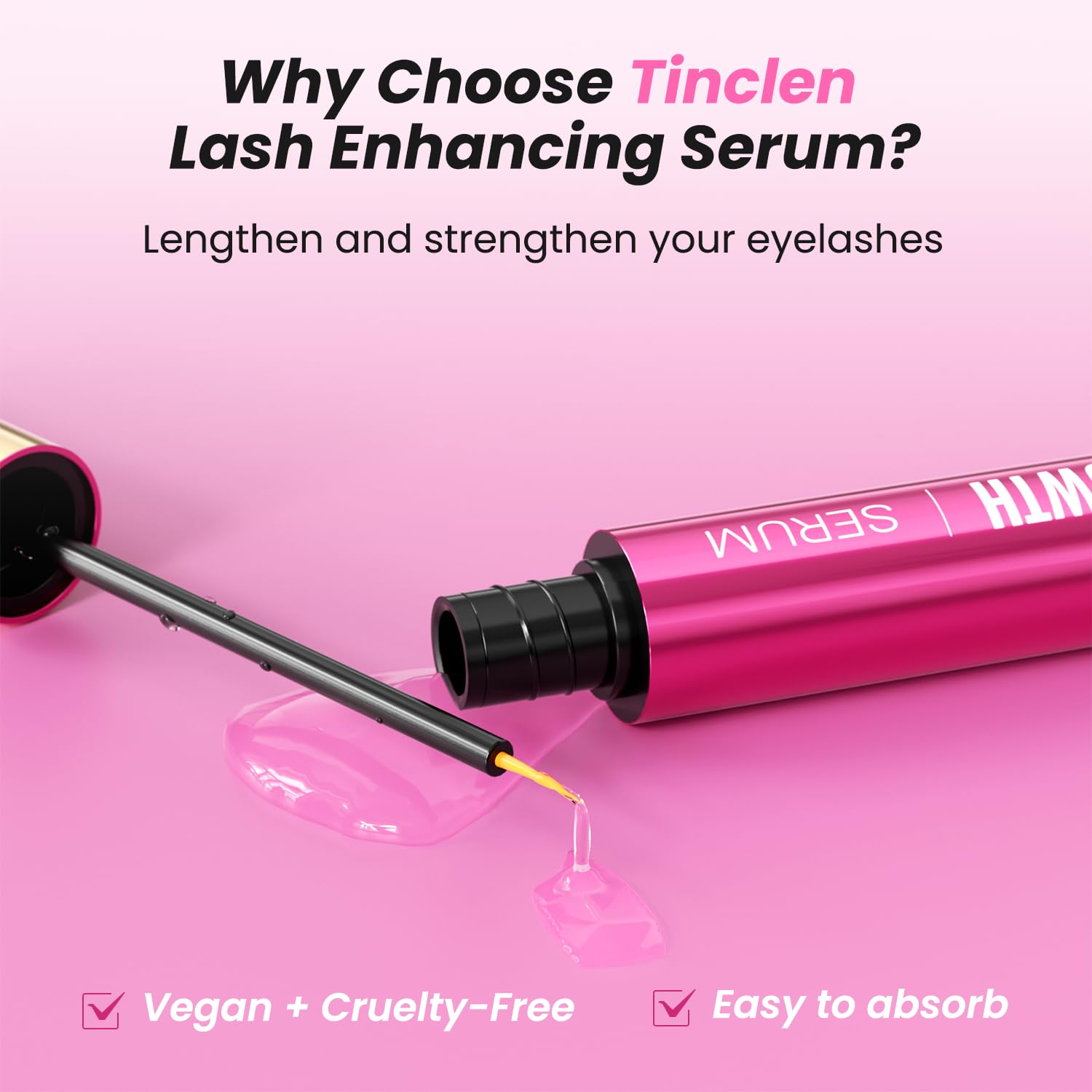 Side angle view of Sobetuar hormone free lash booster for longer and thicker eyelashes
