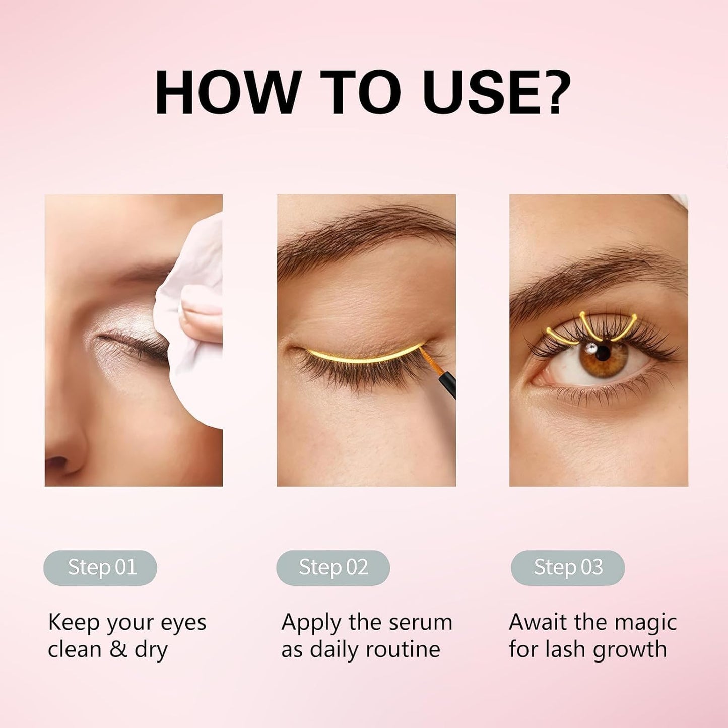 Premium dual action lash and brow conditioning essence clear bottle design