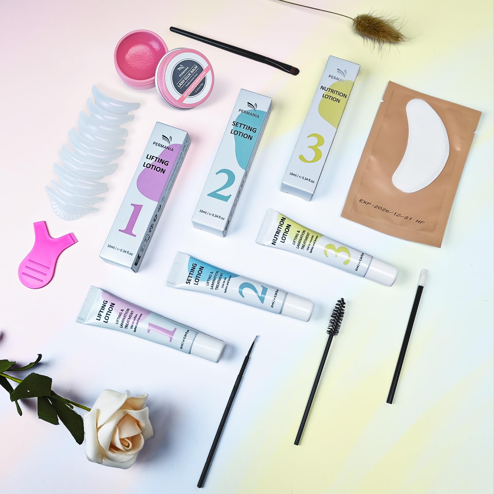 Full contents of the authentic USA imported Permania lash and brow system.