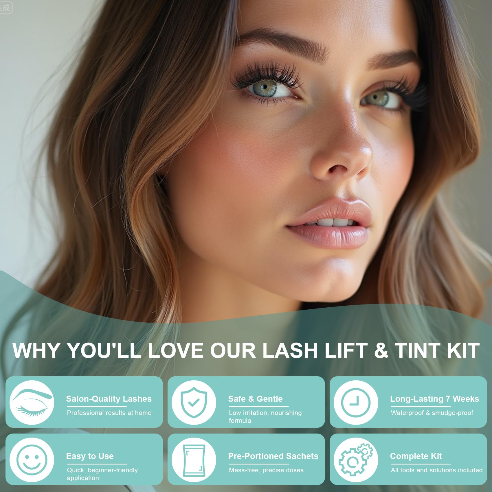 Sequential step by step nourishing lotion bottles for long lasting eyelash curl results