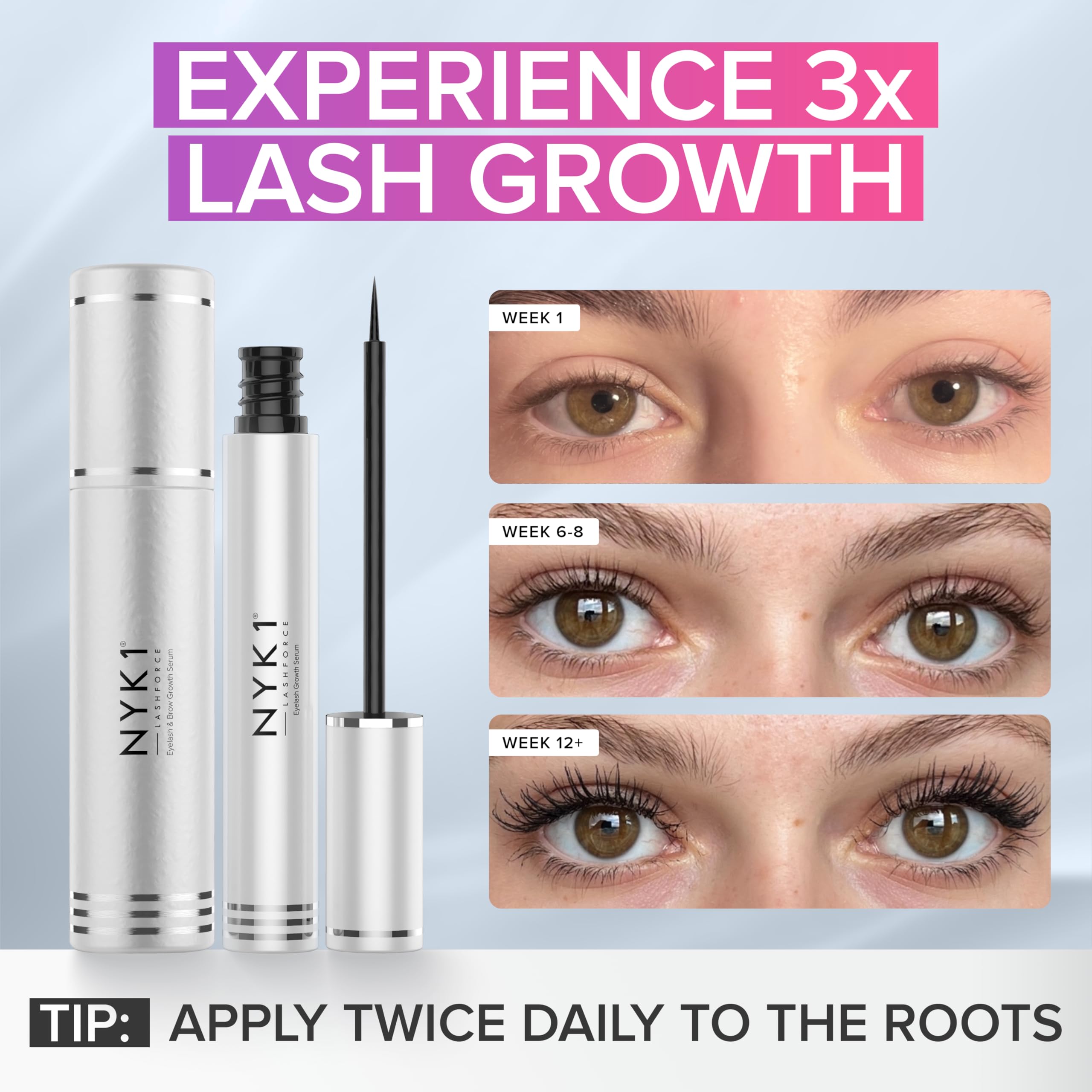 Authentic NYK1 LashForce prostaglandin free serum bottle graphic display