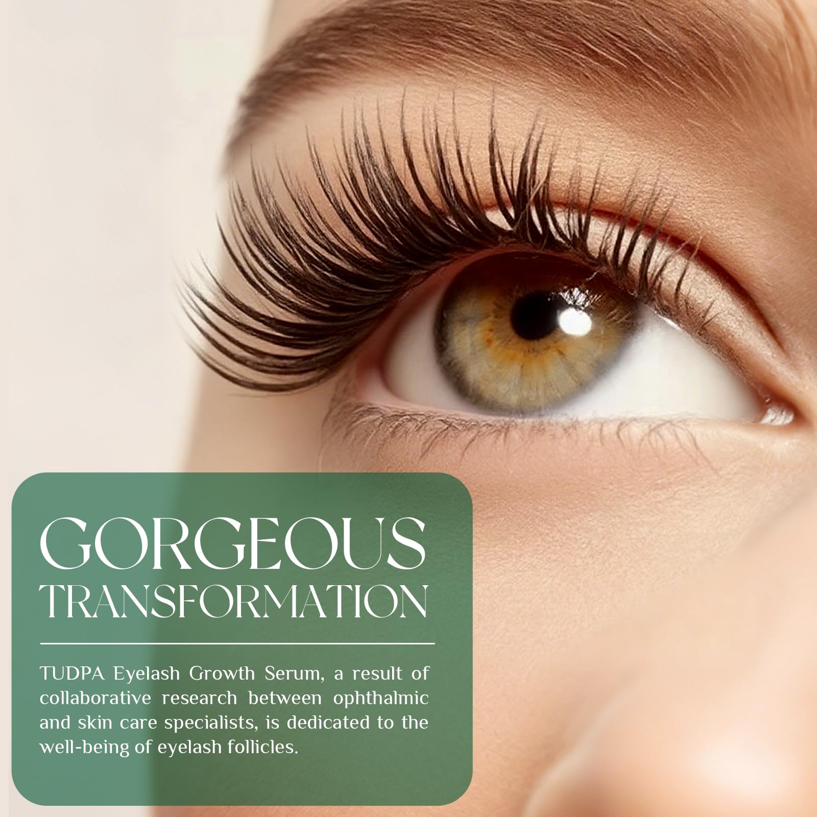 TUDPA eyelash enhancer serum packaging showing five week results claim