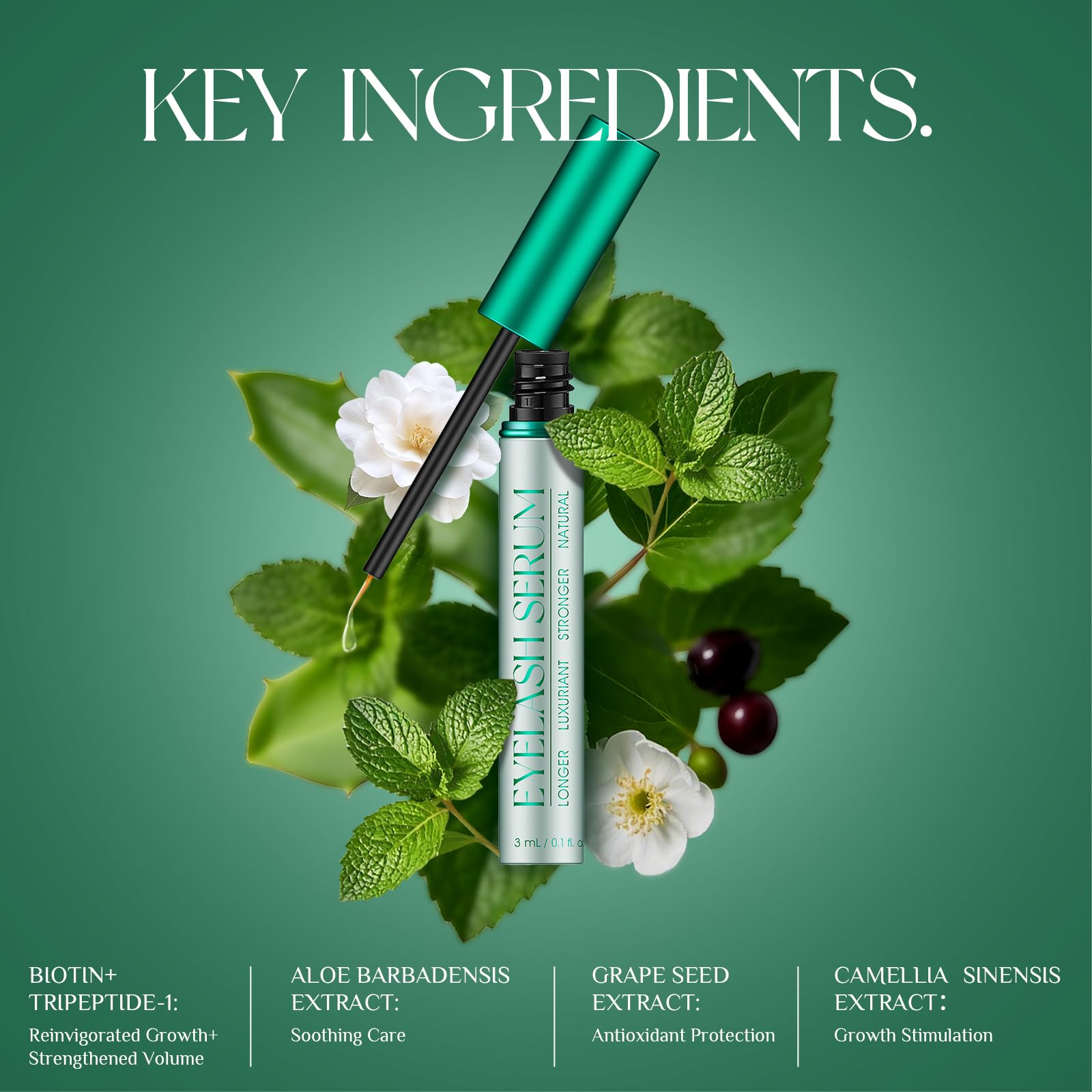 Botanical lash follicle nourishing serum box showing natural ingredients