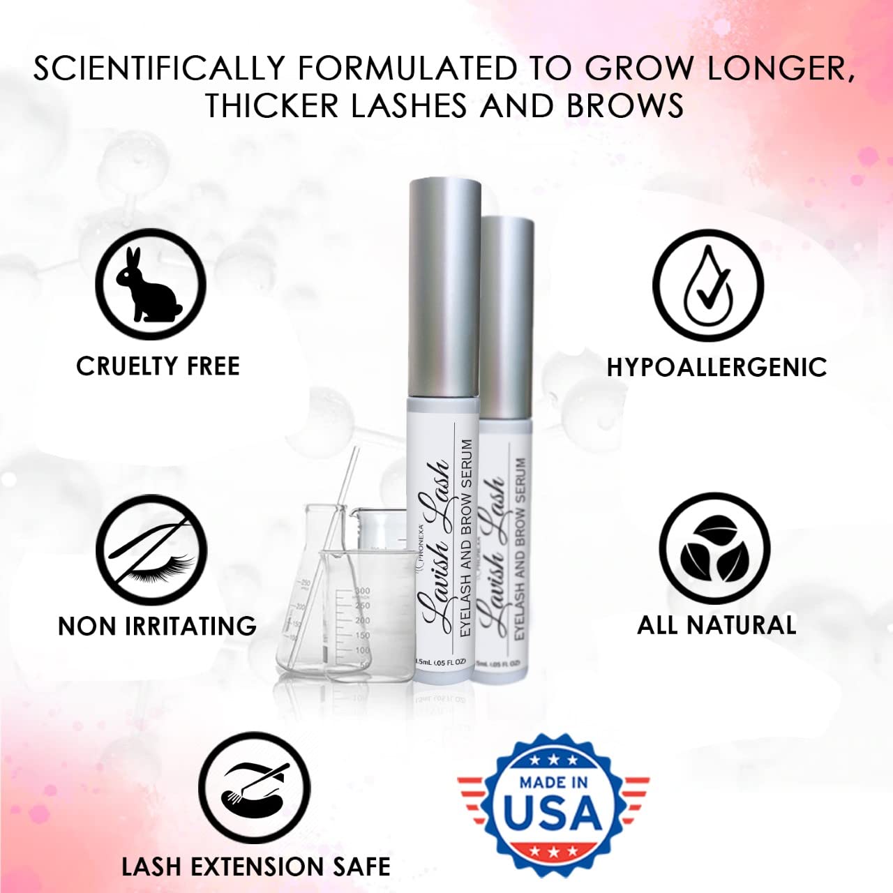 Pronexa Lavish Lash three milliliters tube demonstrating the fine eyeliner style applicator brush.