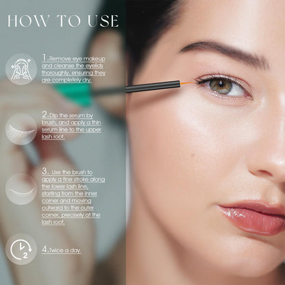 Cruelty free eyelash lengthening serum applied to upper lash line