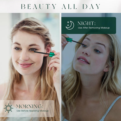 Before and after comparison mockup of denser fuller eyelashes