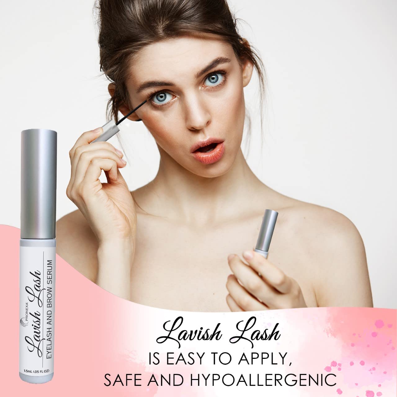 Instructional view of the botanical eyelash serum detailing correct root application placement.