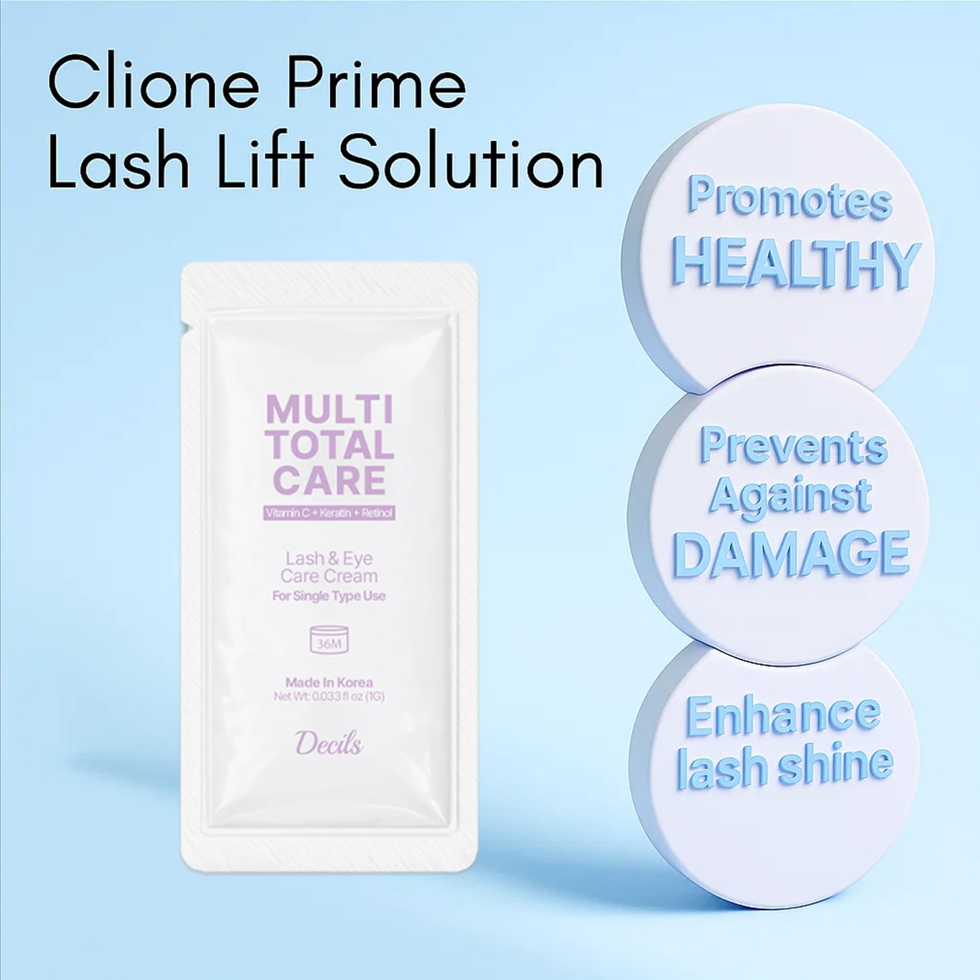 Back of the Clione Prime product packaging indicating genuine Korean formulation details and directions