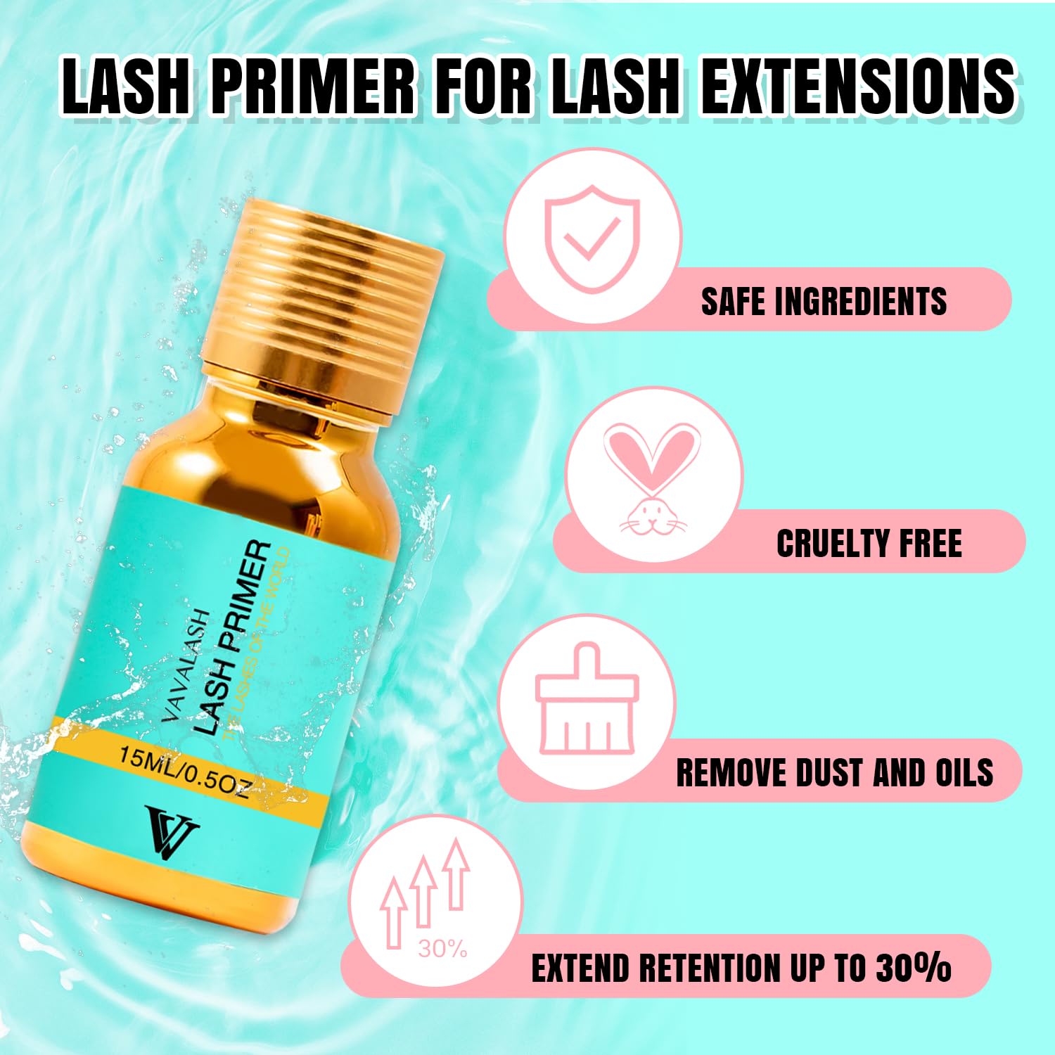 Authentic VAVALASH eyelash extension primer bottle showcasing professional salon packaging