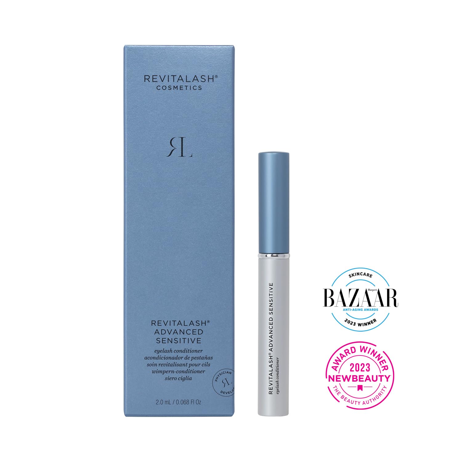RevitaLash Advanced Sensitive eyelash serum applicator brush showing thin line application method