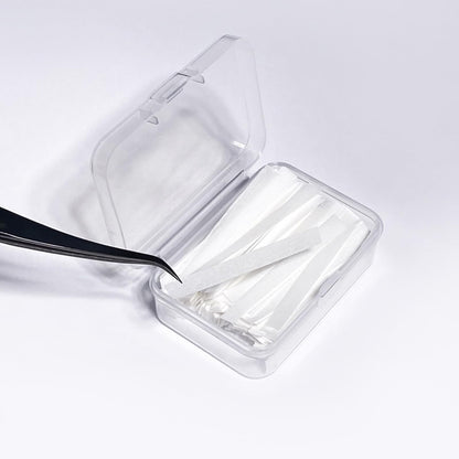 Authentic USA imported PERMANIA lash lift paper strips highlighting the texture designed to prevent hair slippage.