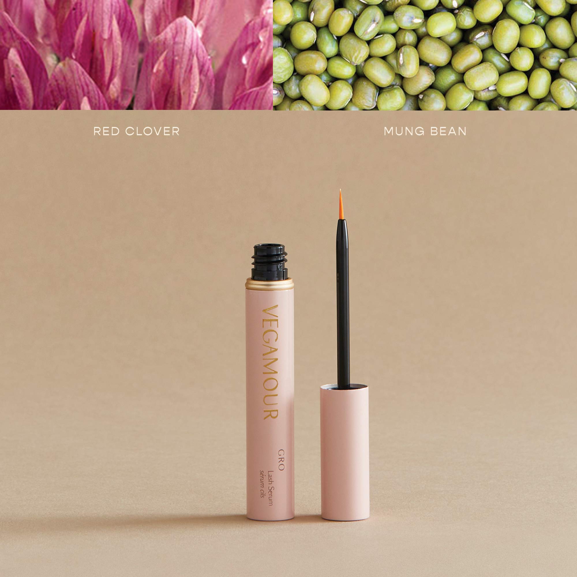 VEGAMOUR vegan eyelash enhancer packaging showing the clean hormone free formula details.