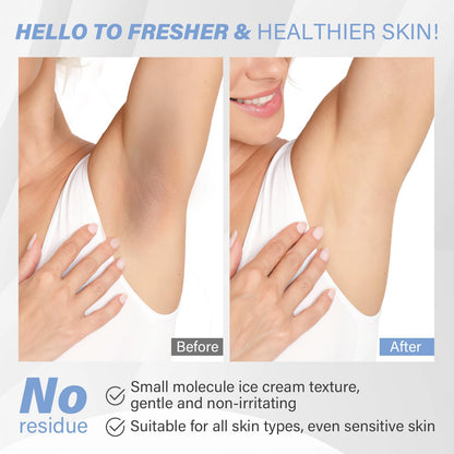 Ulluxe exfoliating cream applied on the armpit area demonstrating natural deodorant scrub properties