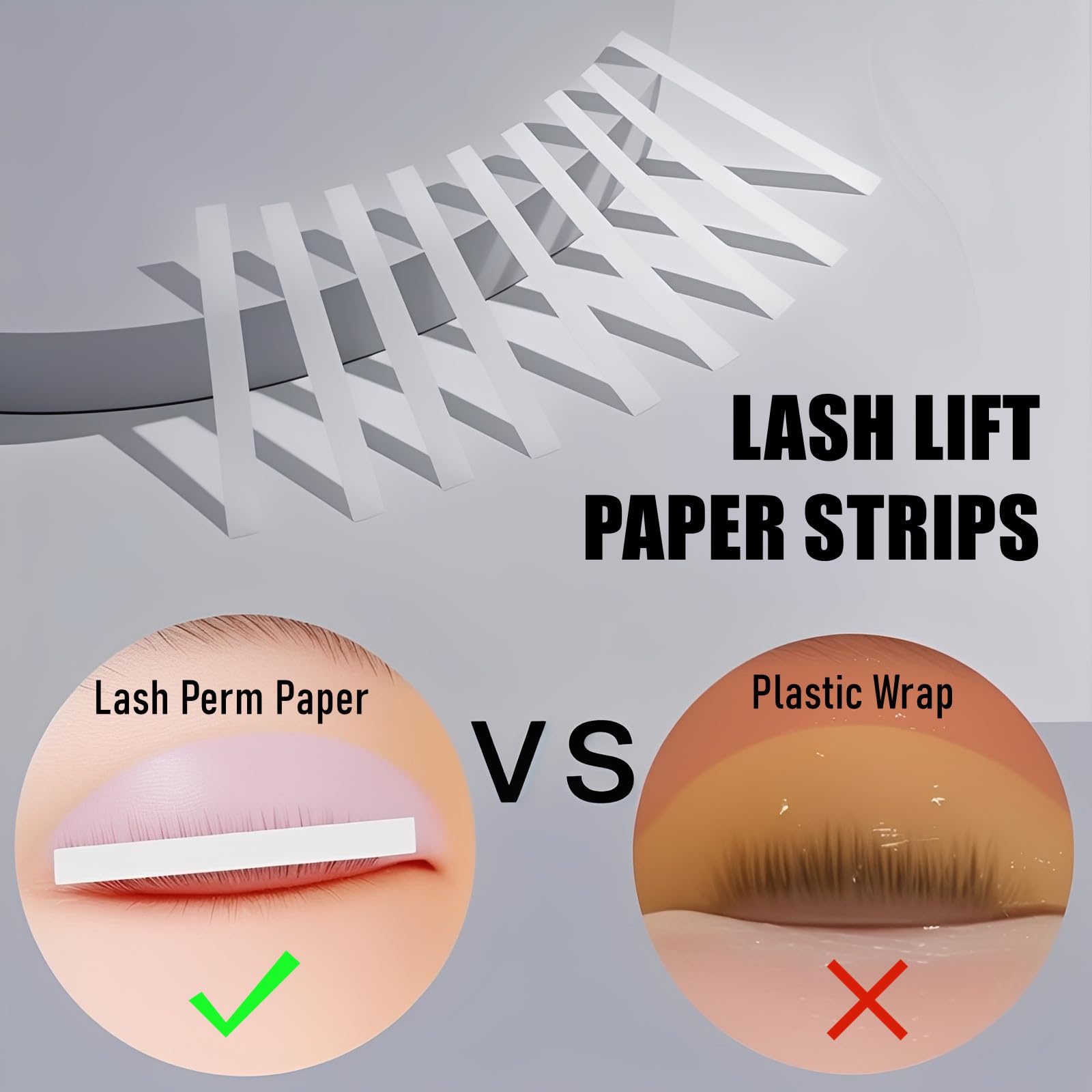 Fukaisu breathable lash lifting paper strips being applied to eyelashes