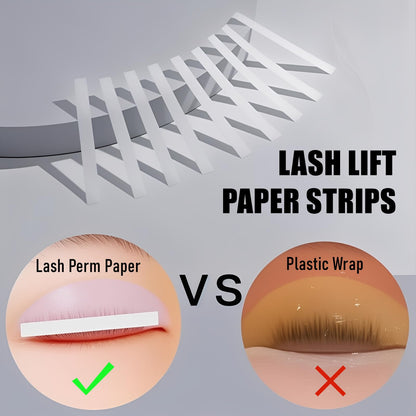Fukaisu breathable lash lifting paper strips being applied to eyelashes