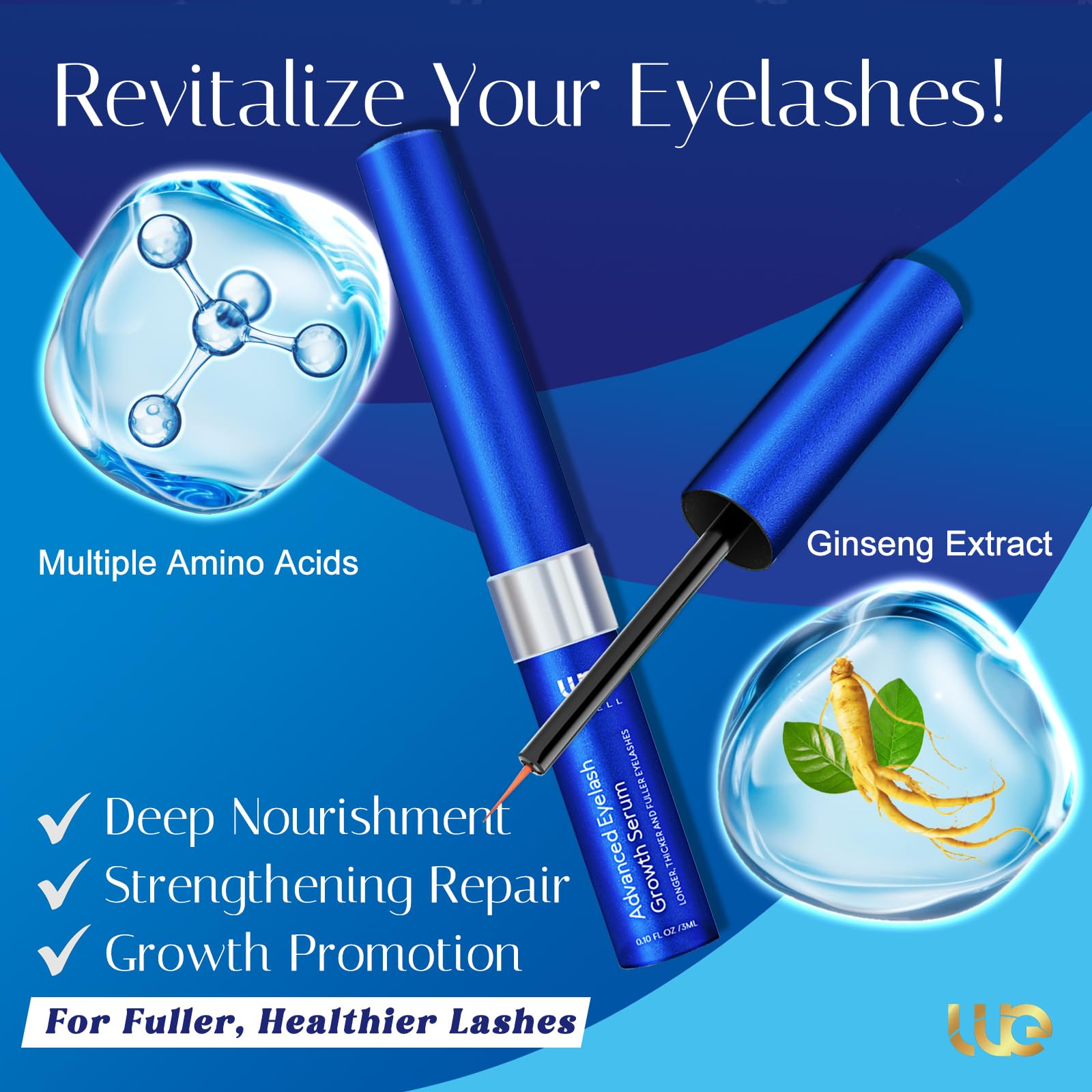 Authentic USA imported Wewell eyelash nutrient treatment product demonstration on upper eyelids.