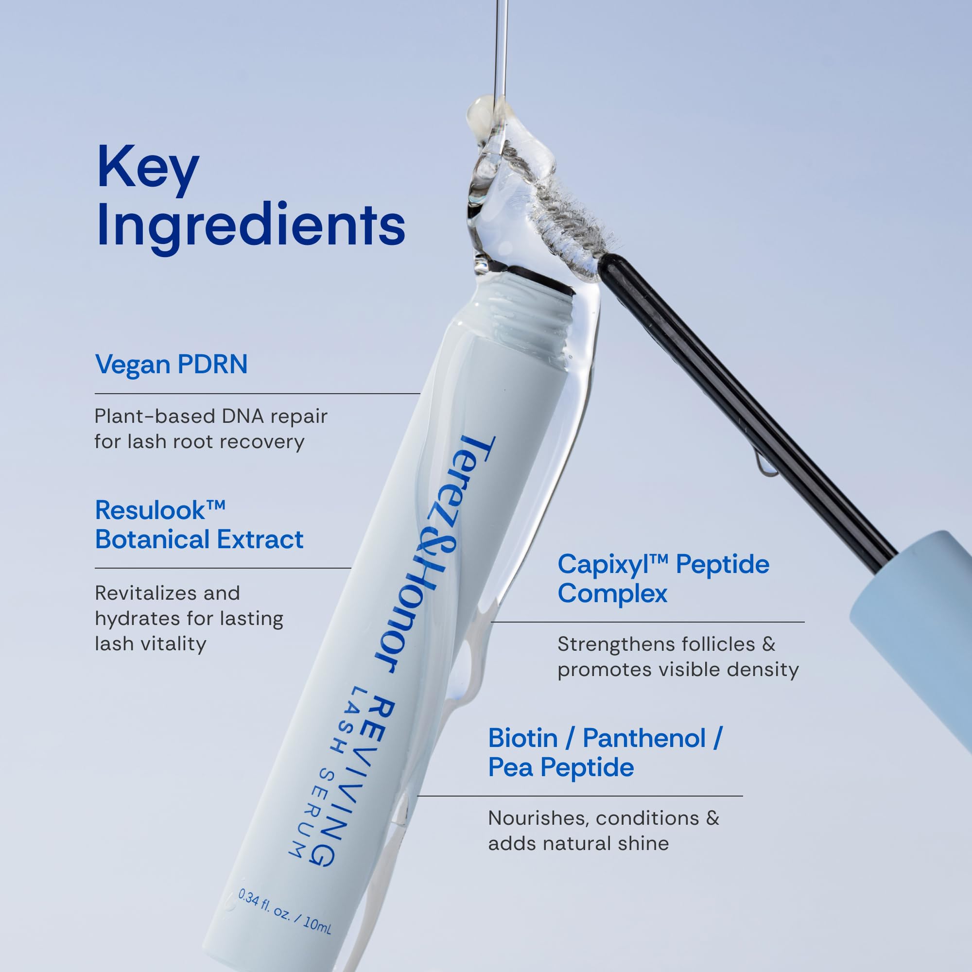 Terez And Honor peptide and biotin eyelash serum applicator brush close up
