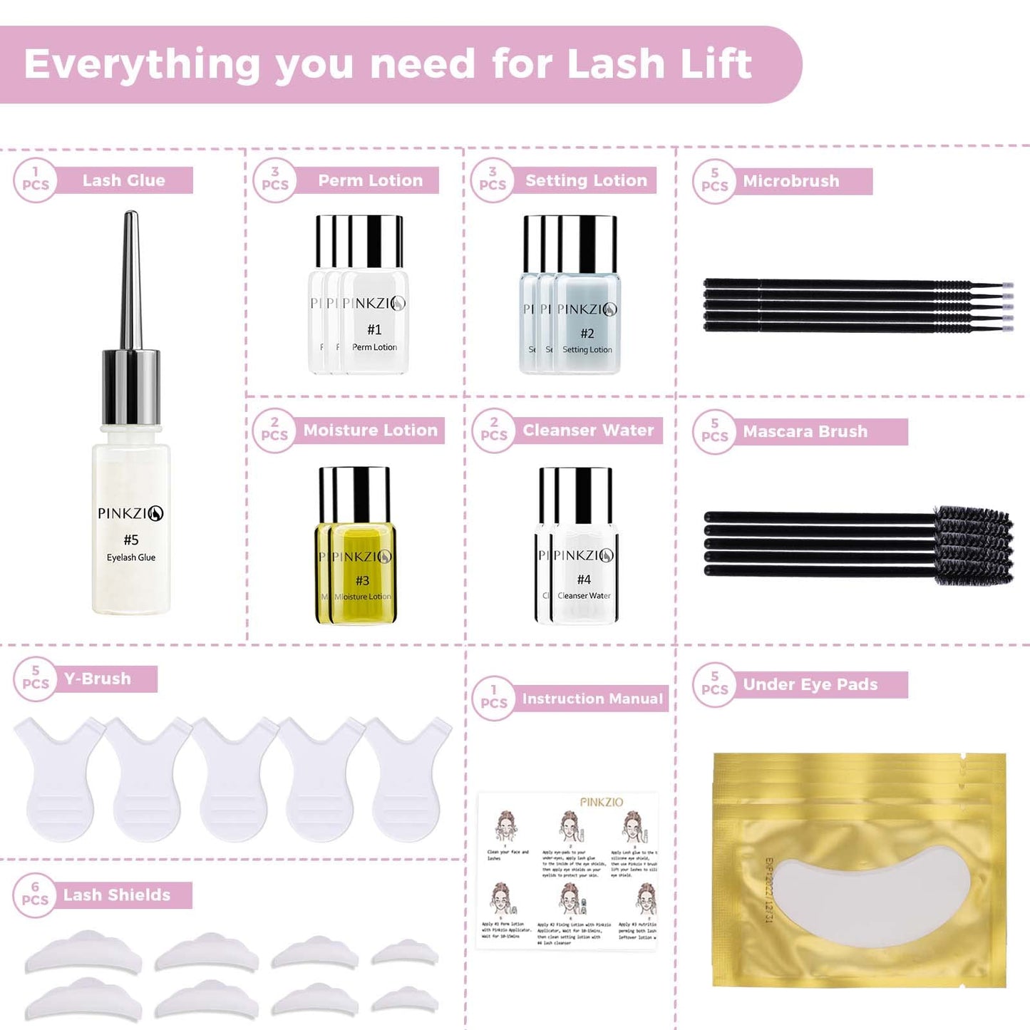 Premium eyelash adhesive glue bottle included in the pink variant kit