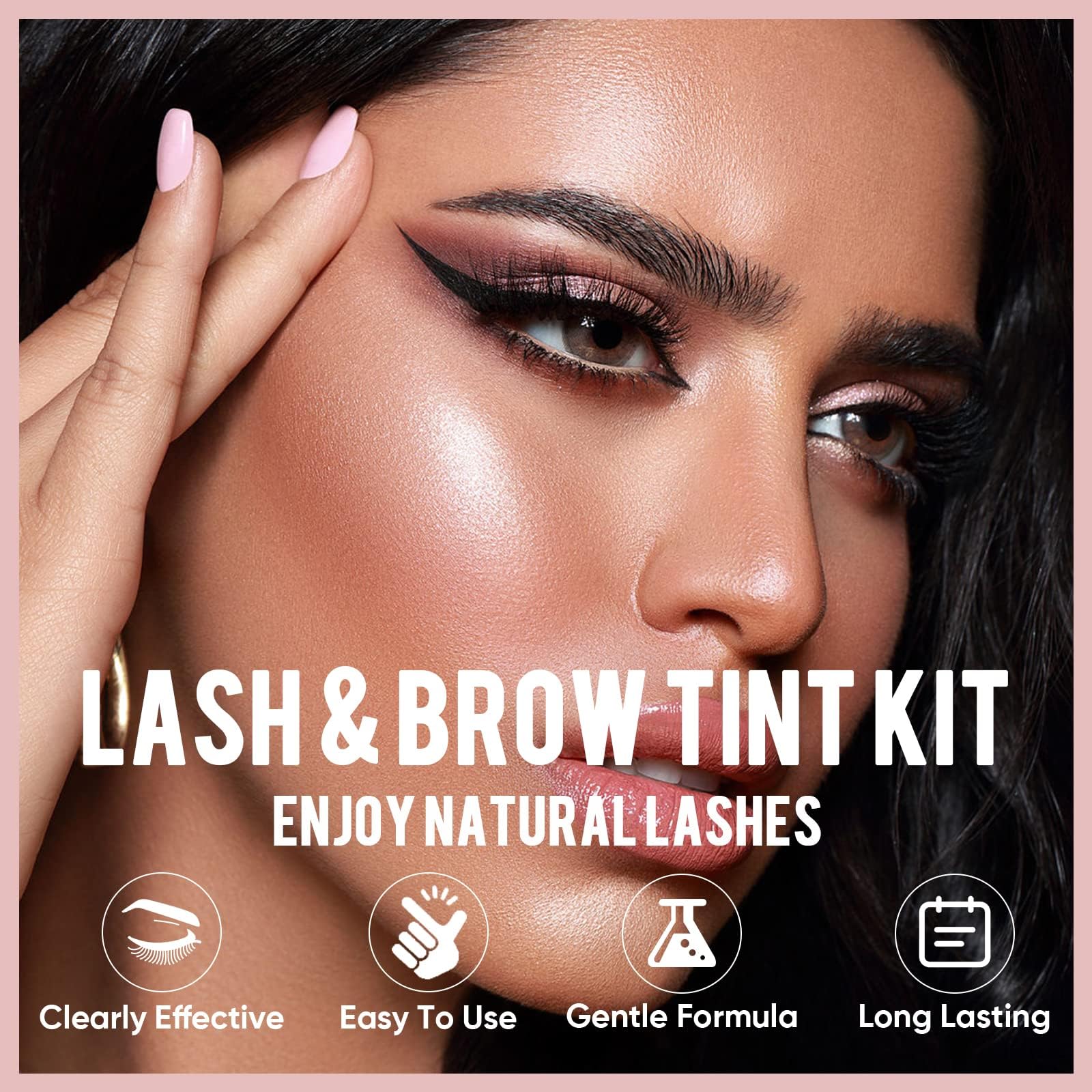 Libeauty eyelash and eyebrow tinting kit components including applicator brushes and mixing dish.