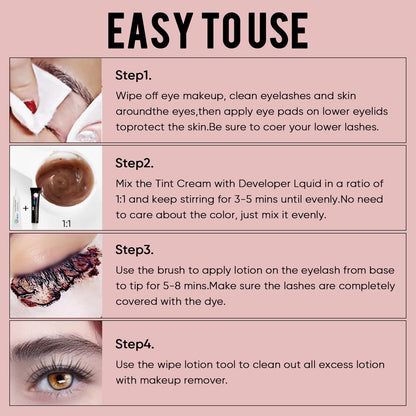 Libeauty volumizing eyebrow dye kit application process demonstrating brow definition.