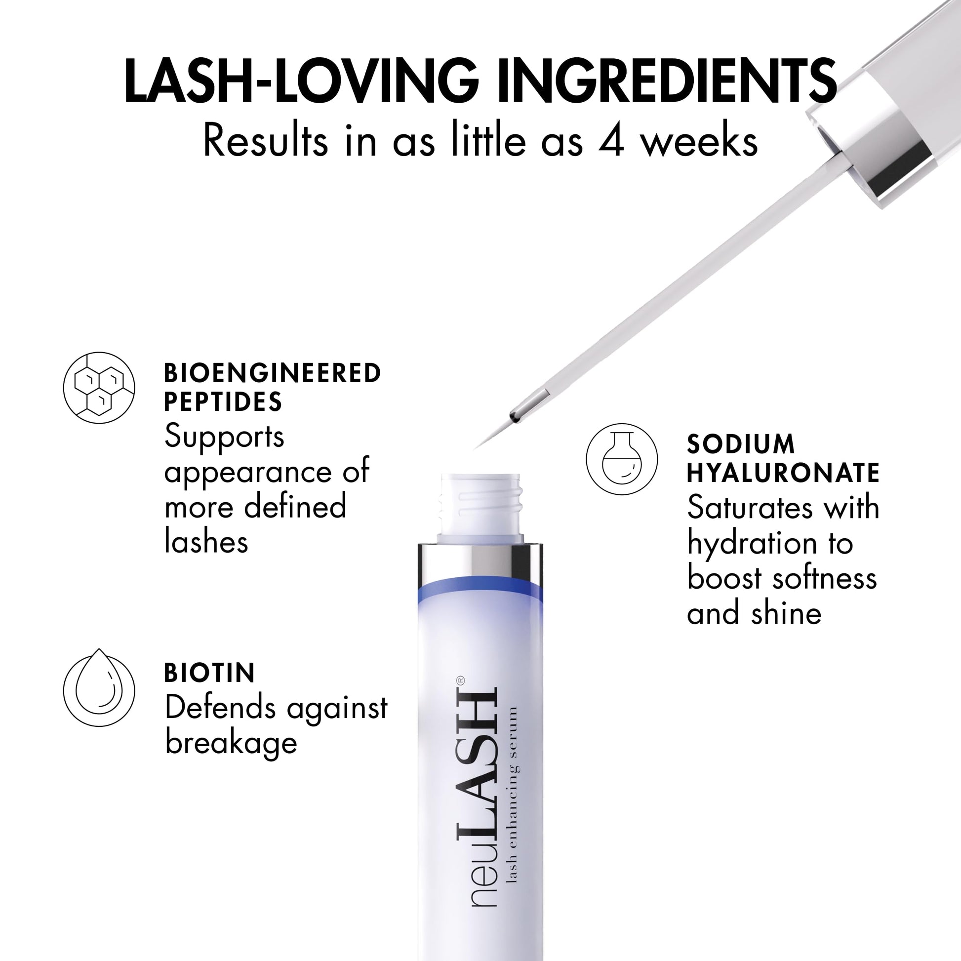 Skin Research Laboratories neuLASH lash serum applicator brush and silver tube