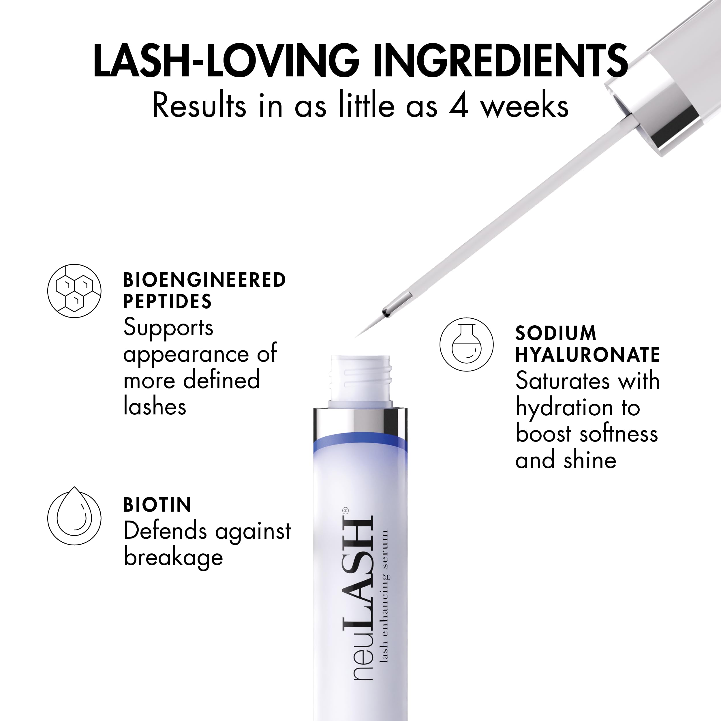 Skin Research Laboratories neuLASH lash serum applicator brush and silver tube