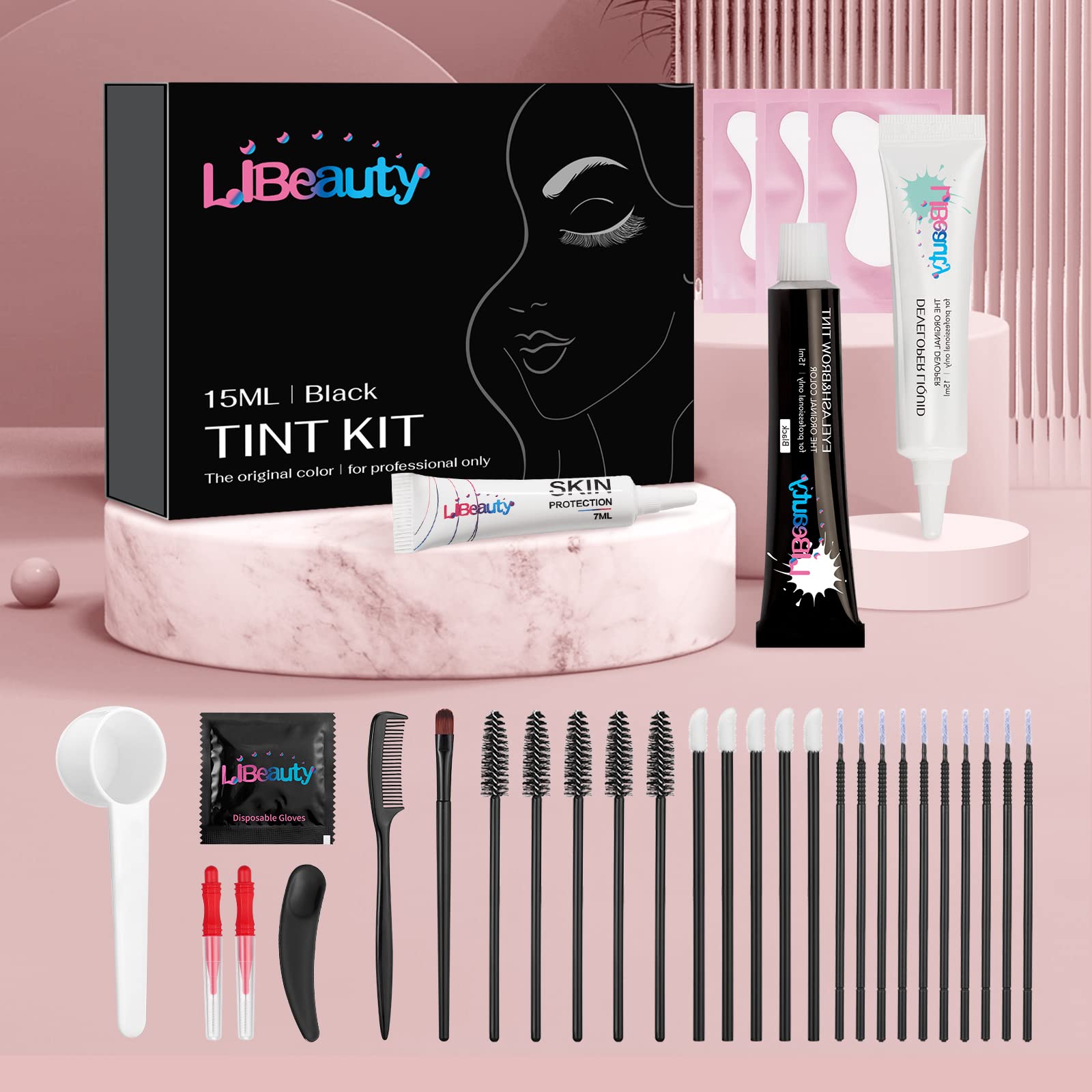 Libeauty DIY eyelash color kit before and after results comparison on light lashes.