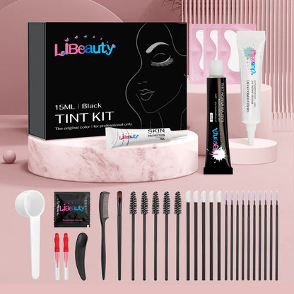 Libeauty DIY eyelash color kit before and after results comparison on light lashes.