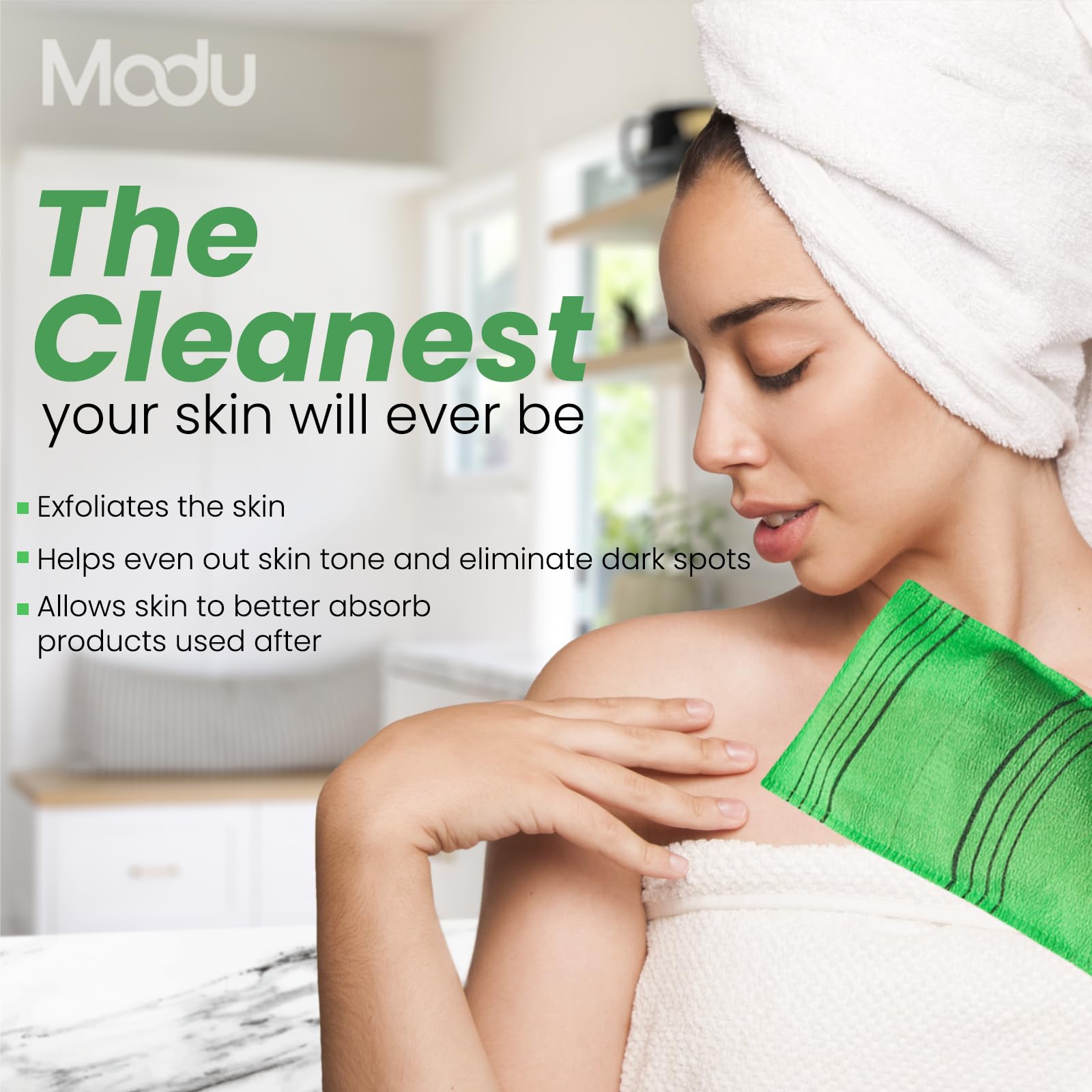 Instructions for using Modu body exfoliating washcloths