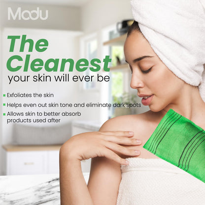 Instructions for using Modu body exfoliating washcloths