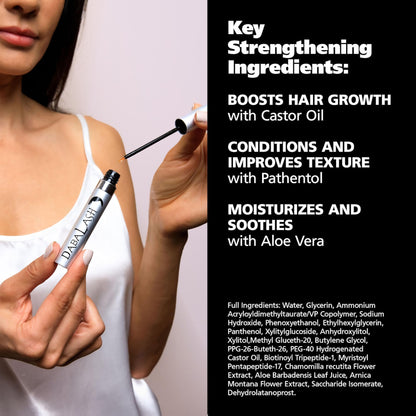 Unboxed Dabalash professional hair strengthening serum tube showcasing the sleek metallic finish container.