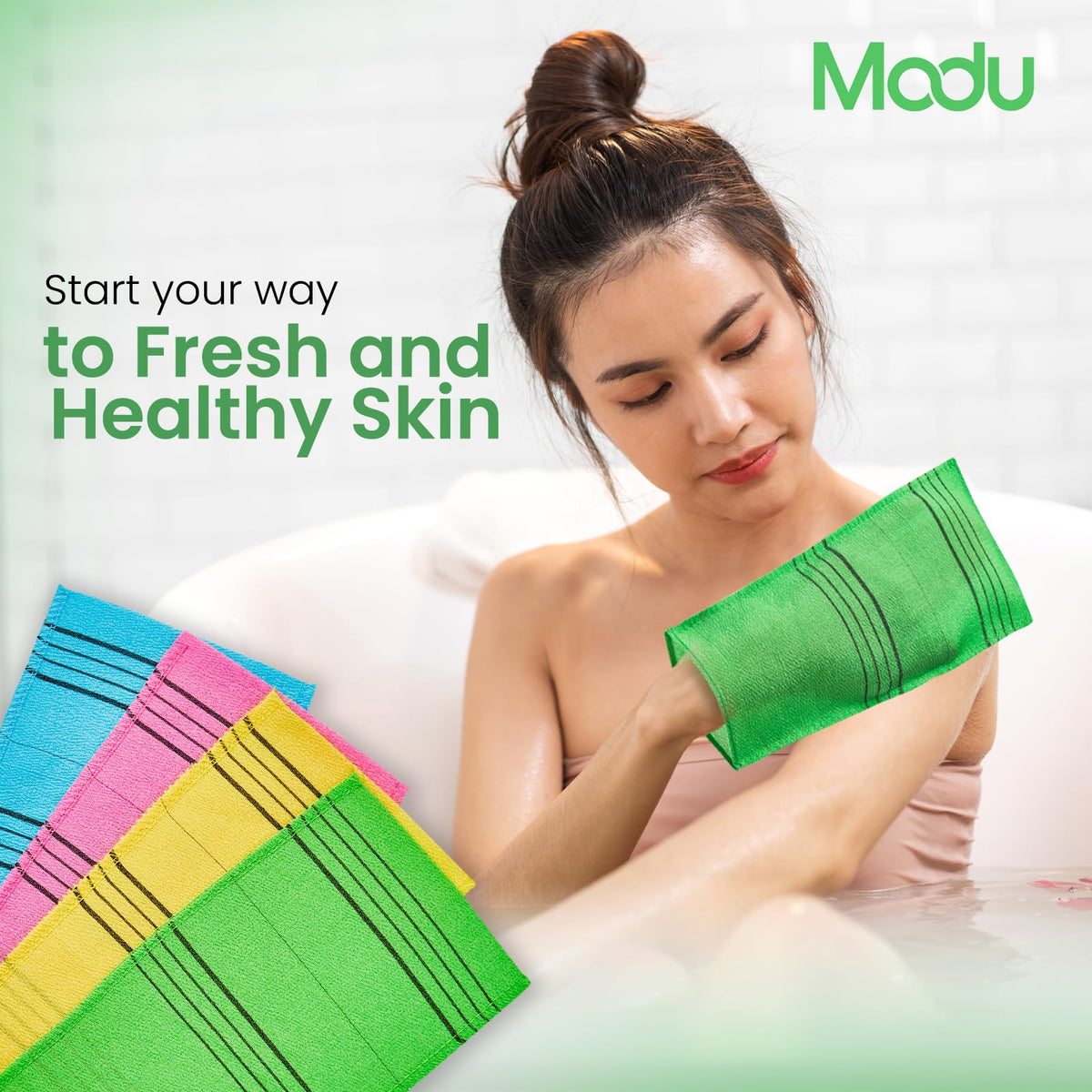 Green exfoliating mitts for professional dead skin removal
