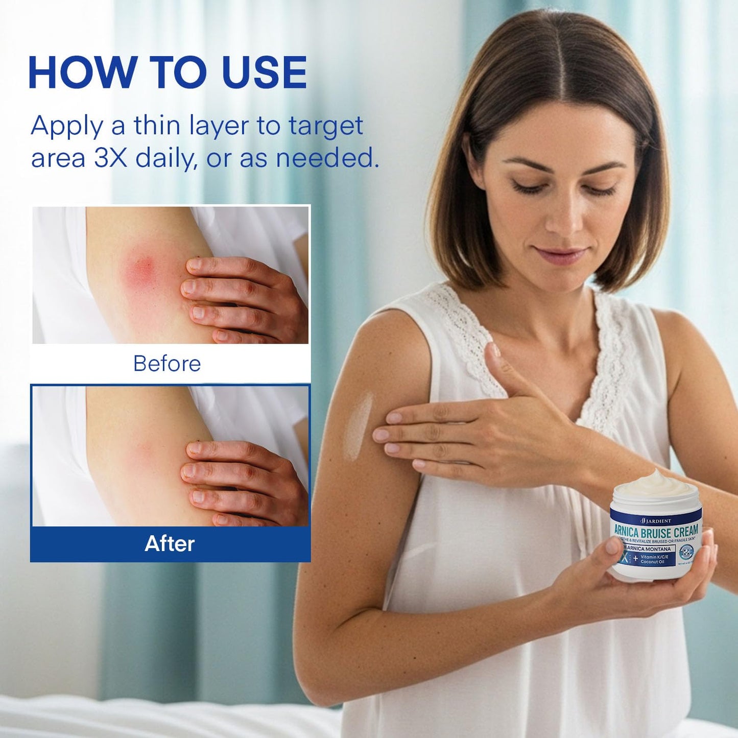 Jardient advanced recovery cream applied on thin arm skin for capillary support