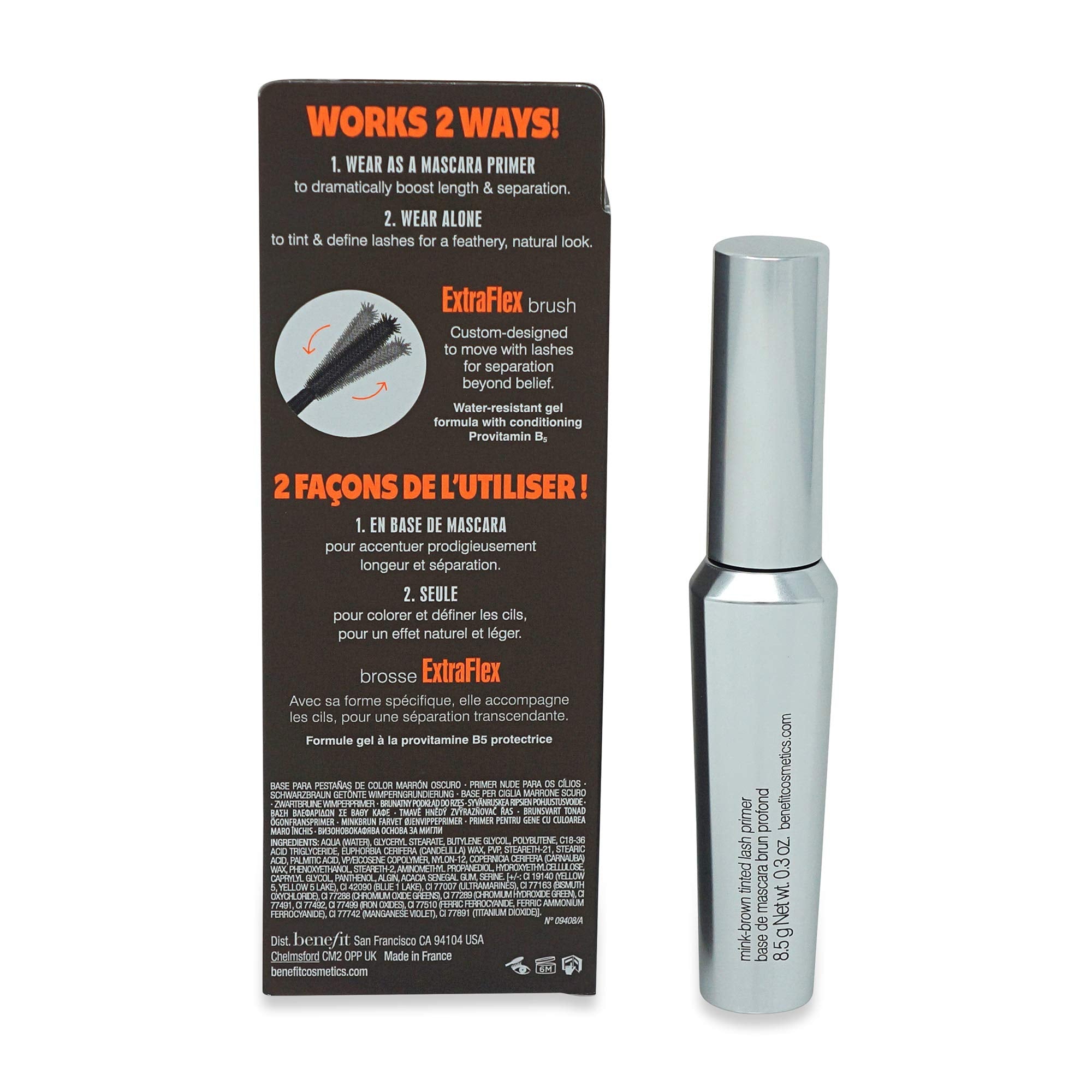 Close up view of the Benefit They're Real Tinted Lash Primer ExtraFlex brush bristles.
