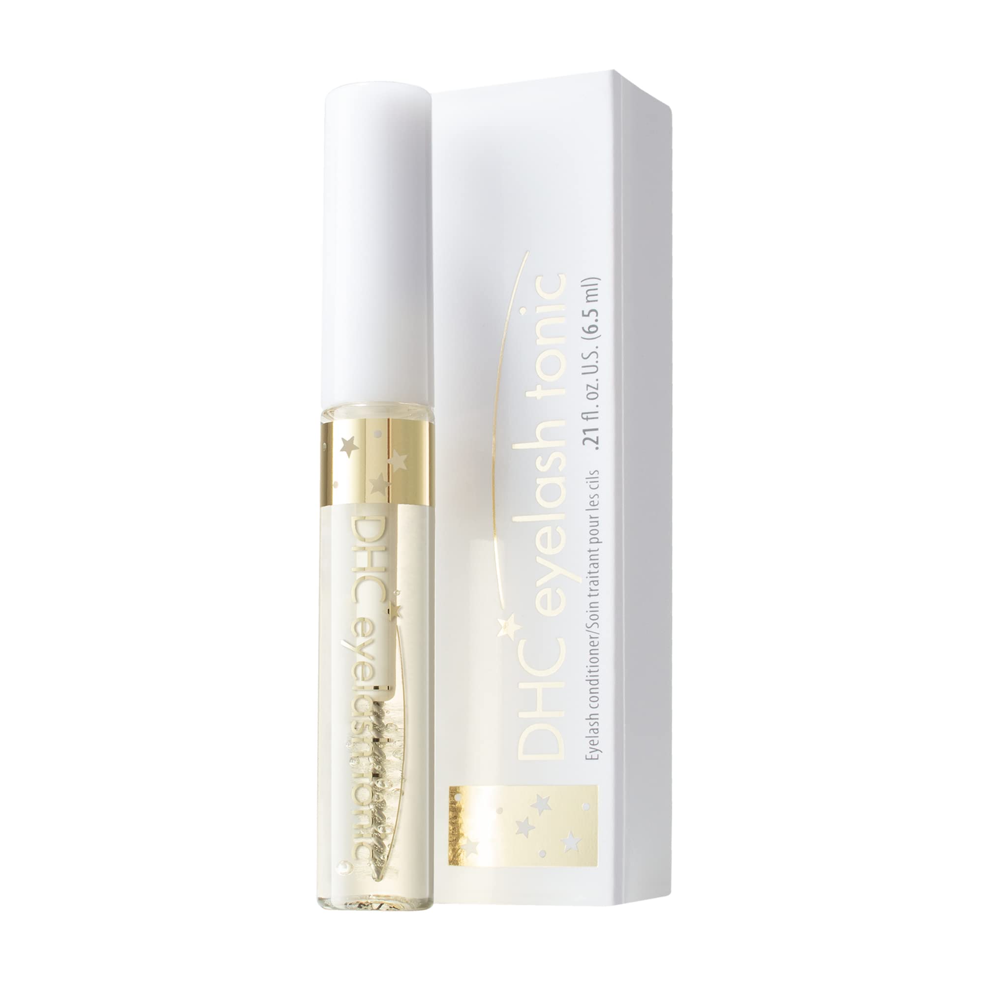 DHC Eyelash Tonic 6.5 Milliliter bottle with applicator brush showing clear gel