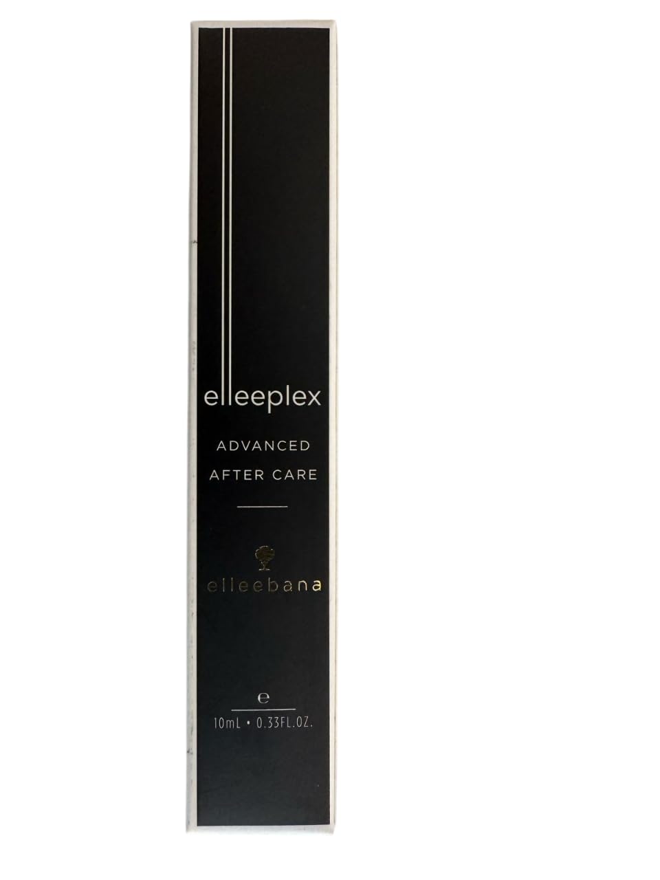 Side view of Elleebana Elleeplex ten milliliter aftercare packaging detailing key ingredients
