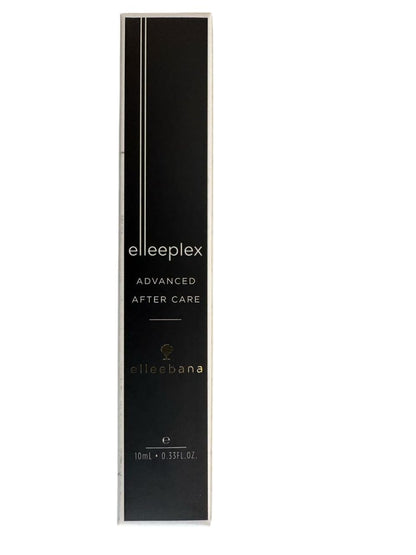 Side view of Elleebana Elleeplex ten milliliter aftercare packaging detailing key ingredients