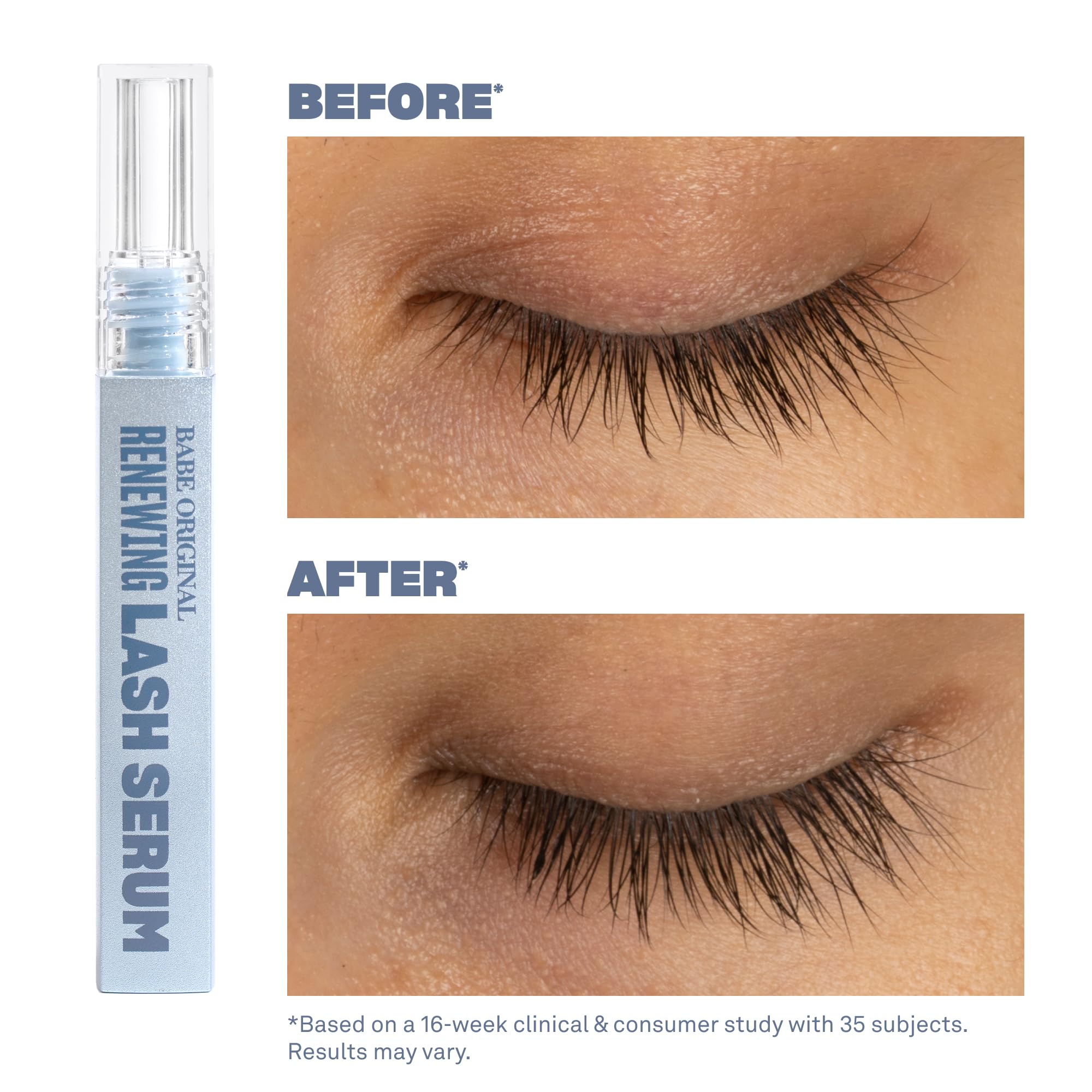 BABE ORIGINAL peptide infused eyelash serum with fine tip applicator wand showing precise application