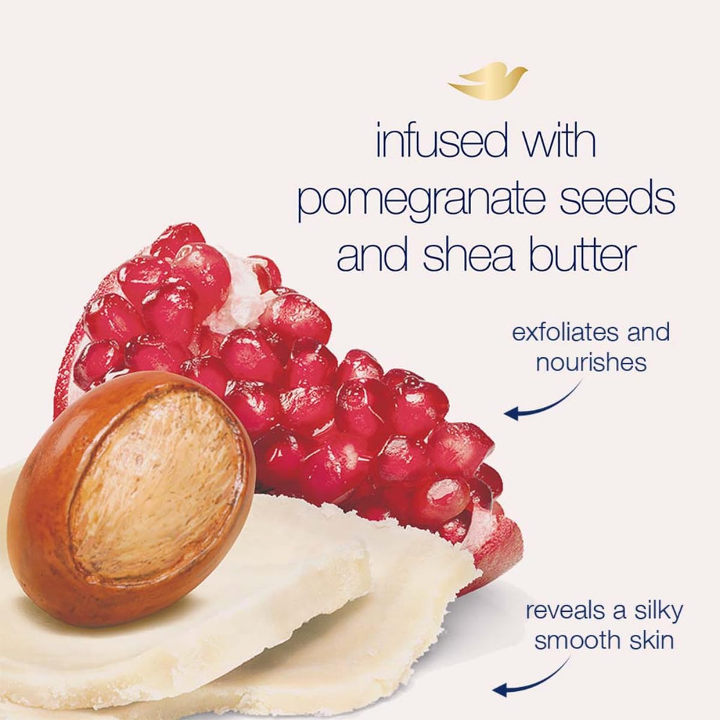 Close up of Dove shea butter body scrub packaging