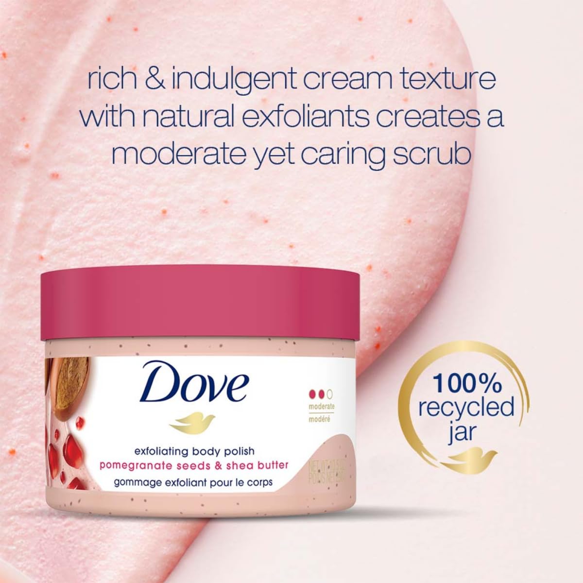 Dove exfoliating body scrub label details and size