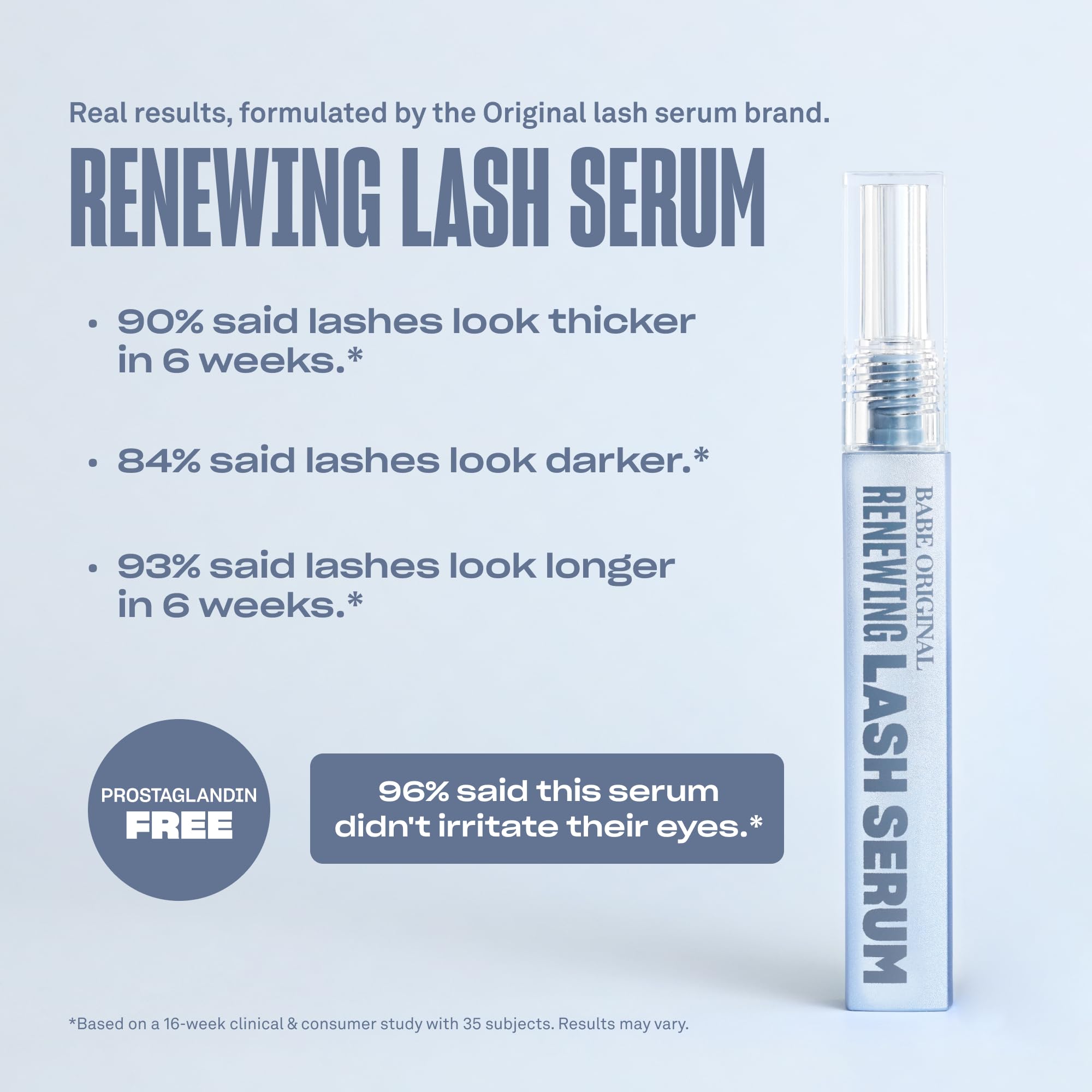 BABE ORIGINAL prostaglandin free lash treatment packaging showing authentic imported security seal