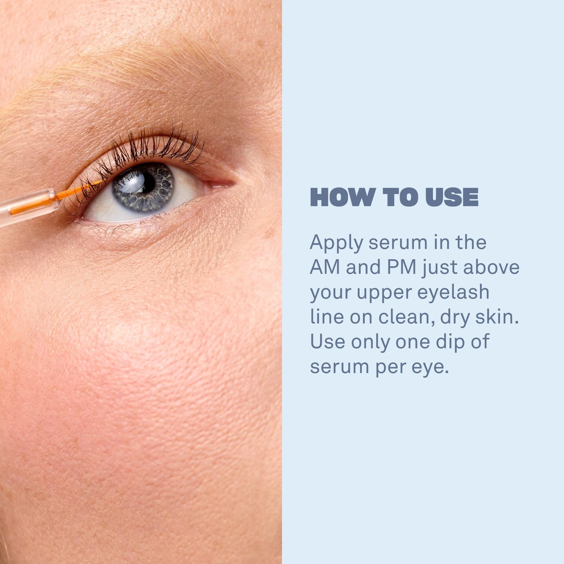 Close up view of BABE ORIGINAL lash growth enhancing treatment brush holding clear serum formula