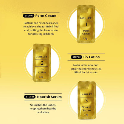 Close up of the individual sealed pouches from the AYASAL professional eyebrow lamination system.