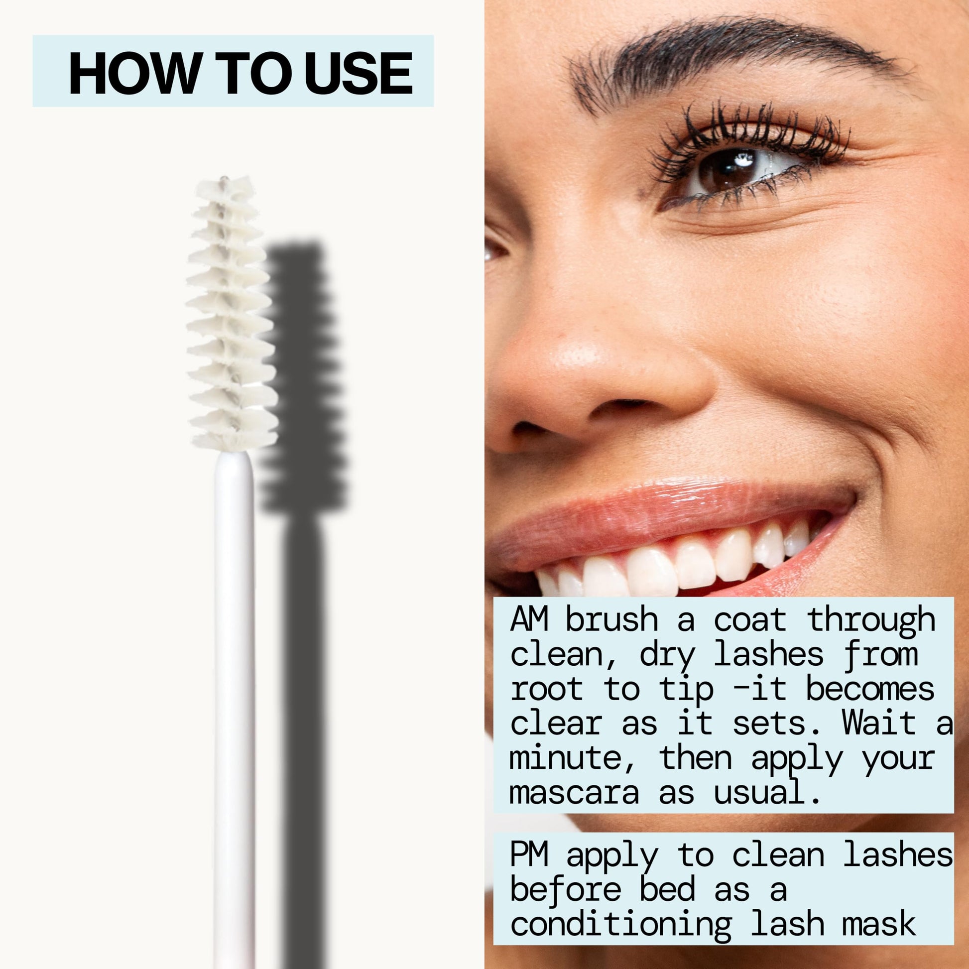 Pacifica clean beauty clear eyelash primer tube lying flat on a minimalist background