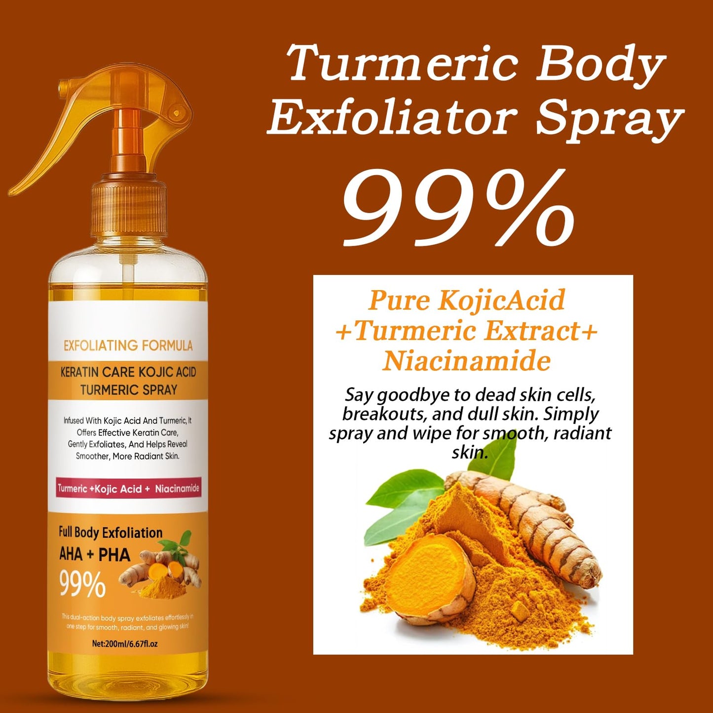Turmeric exfoliating spray 200ml for body hyperpigmentation and skin brightening
