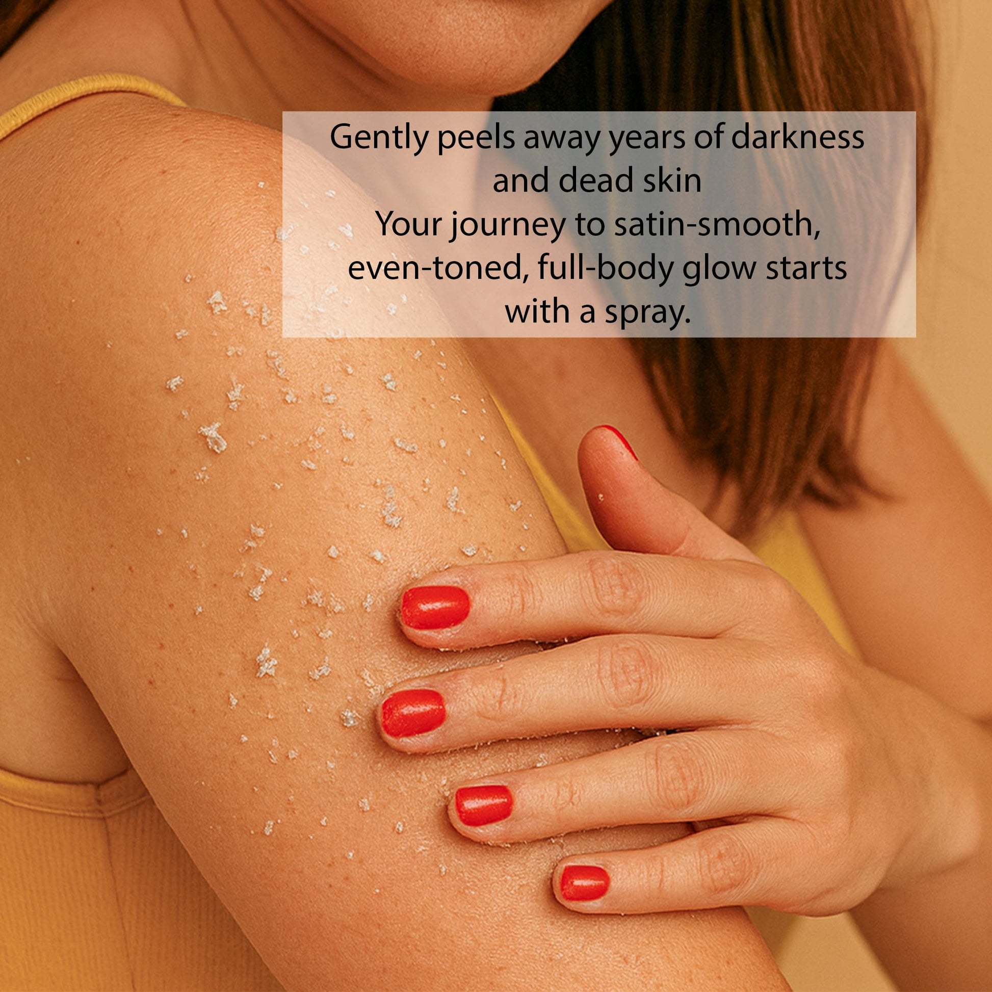 Brightening body spray with AHA and PHA for treating rough elbows and knees