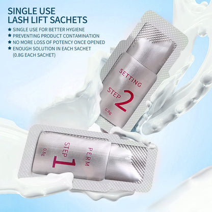 The complete contents of the upgraded eyelash lamination kit laid out clearly to demonstrate the hygienic packaging.