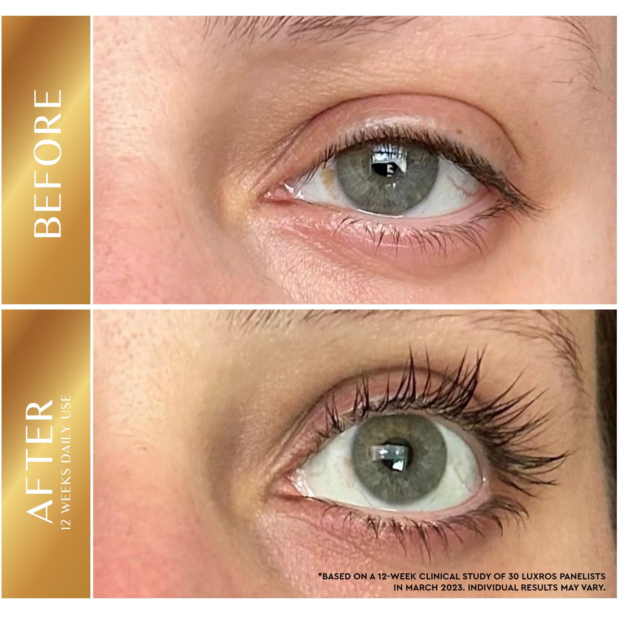 LUXROS 5 milliliter eyelash growth serum bottle with outer product box