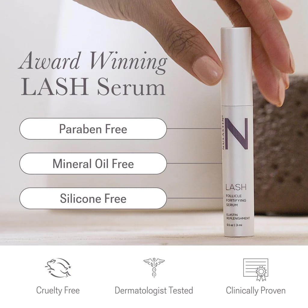 NULASTIN eyelash serum packaging showcasing the proprietary Elastaplex Technology details.